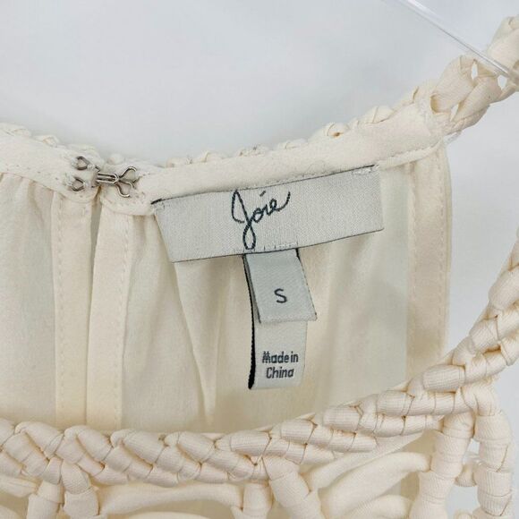 Joie Size Small Ivory Montara Knotted Macrame Silk Tank Top Blouse - Picture 8 of 12